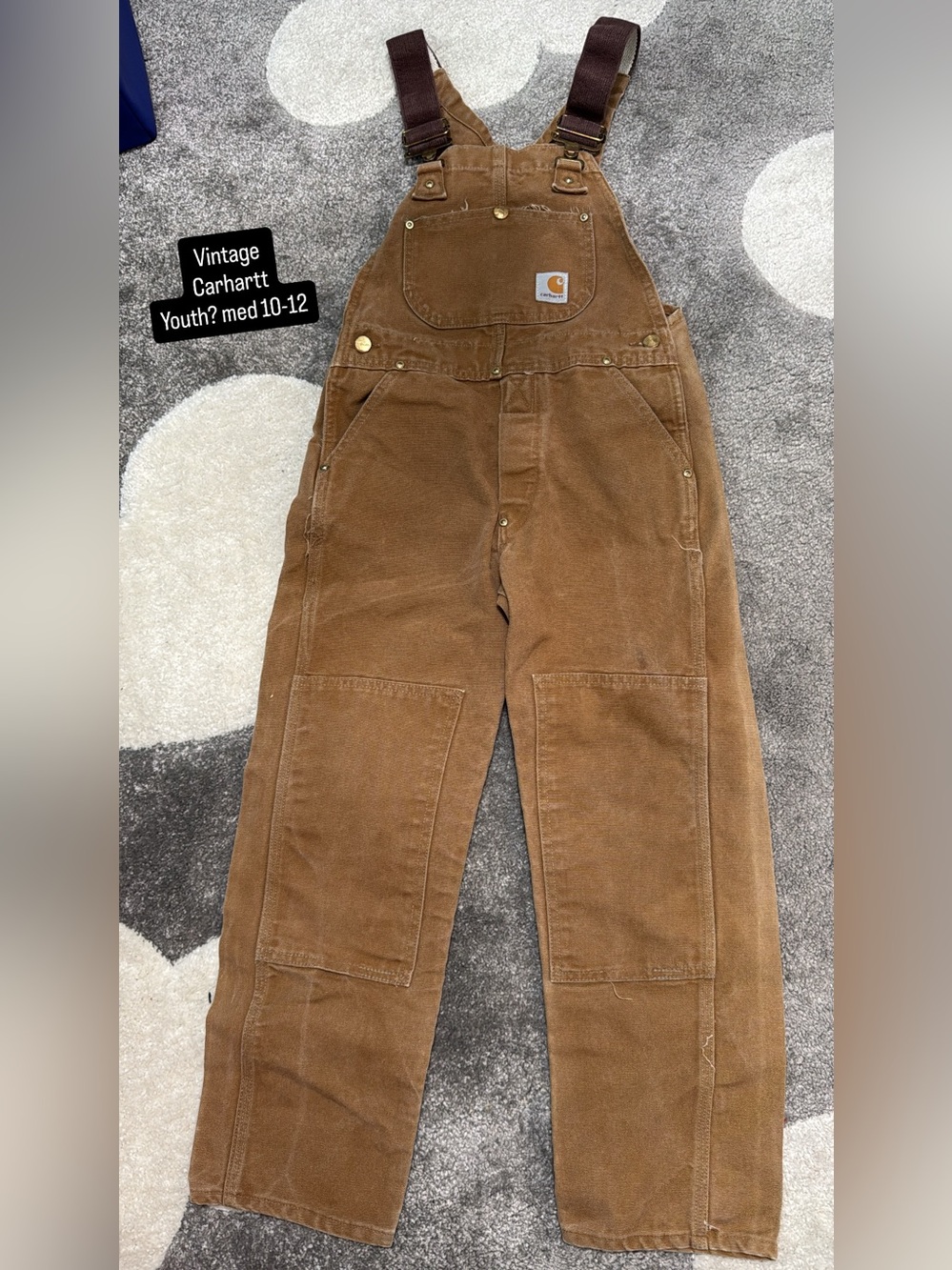 Vintage Carhartt Brown Kids Canvas Overalls with Dark Straps